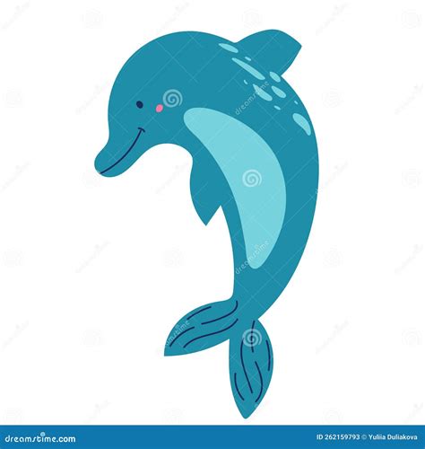 Cute Dolphin Cartoon Jumping Hand Drawing Isolated Stock Vector