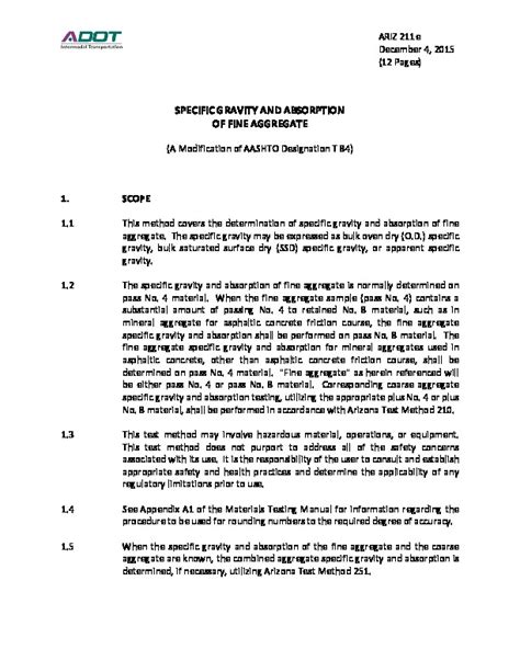 Aashto T Specific Gravity Absorption Of Fine Aggregate