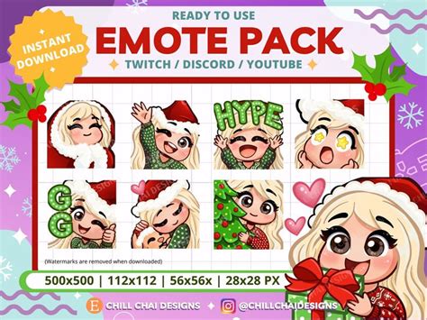 Twitch Christmas Emotes Pack Of 8 Cute Chibi Girl Emotes With Blonde Hair Brown Eyes Ivory