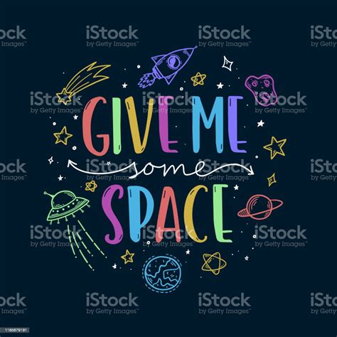 Space Theme Doodle Slogan Vector Illustration Stock Illustration