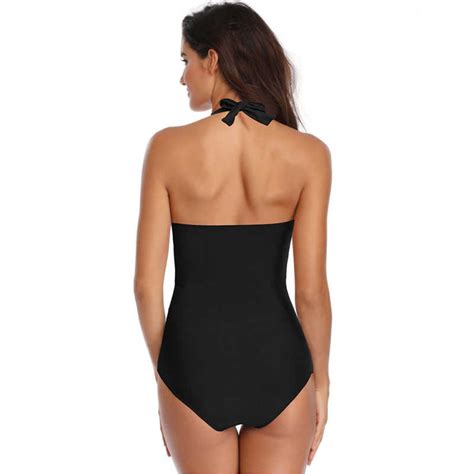 Black Twist Front Halter One Piece Swimsuit Tqk620138 2