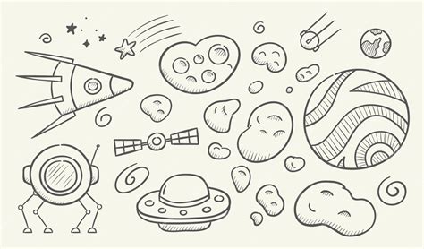 Premium Vector Space Set Hand Drawn Vector Illustration