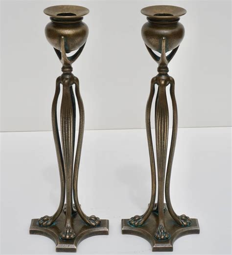 Pair Of Tiffany Studios New York Art Nouveau Candlesticks 1900 At 1stdibs