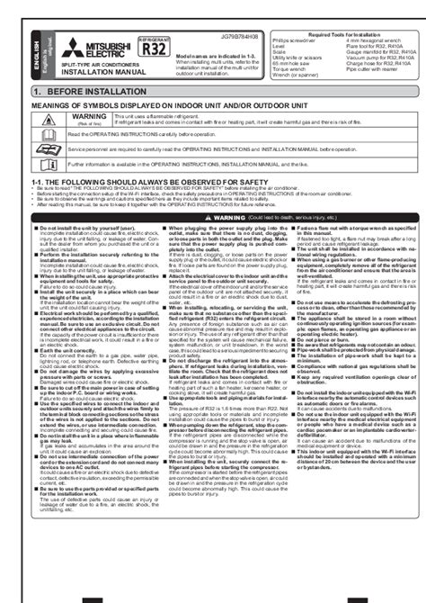 Mitsubishi Electric Msz Ln Vg Air Conditioner Installation Manual