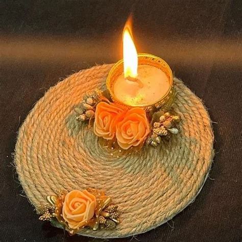 Yellow Flower Decorative Round Rangoli Candle Size 6 Inch Diameter At