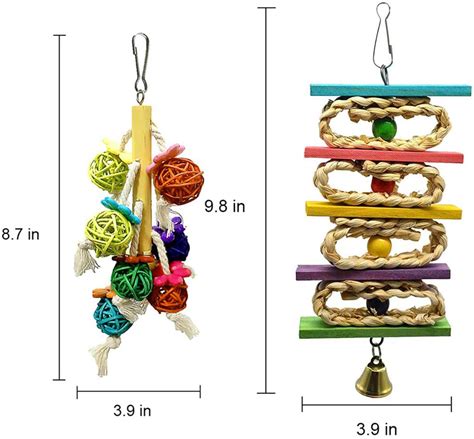 Kathson Pack Bird Chewing Toys Parrot Hanging Colorful Rattan Ball