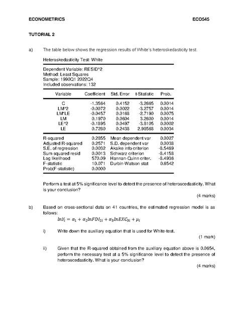 Eco Tutorial Econometrics Eco Tutorial A The Table Below