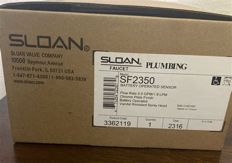 New Sloan Electronic Sensor Activated 4 Faucet SF2350 Battery Powered