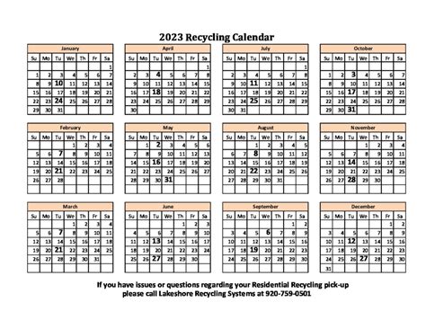 2023 Recycling Calendar Village Of Blackcreek