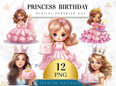 Set Of 12 Princess Birthday Clipart Princess Clipart Birthday