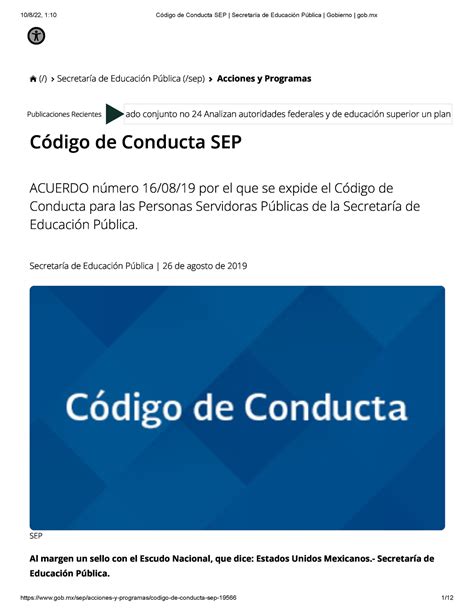 C Digo De Conducta Sep Secretar A De Educaci N P Blica Gobierno Gob