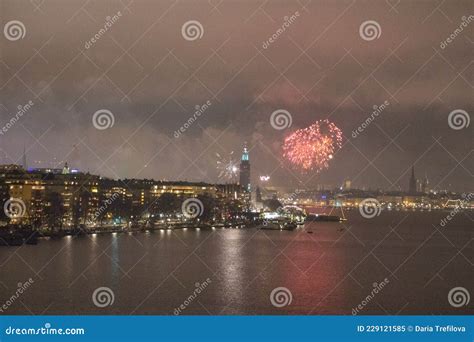 Fireworks At Night In Stockholm City Sweden Editorial Image Image Of