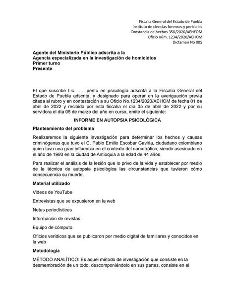 Ejemplo De Autopsia Psicologica Instituto De Ciencias Forenses Y