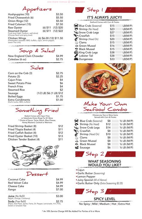 Menu At The Juicy Seafood Mccomb Restaurant Mccomb