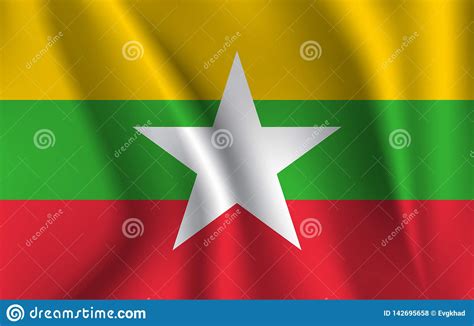 Flag Of Myanmar Realistic Waving Flag Of Republic Of The Union Of