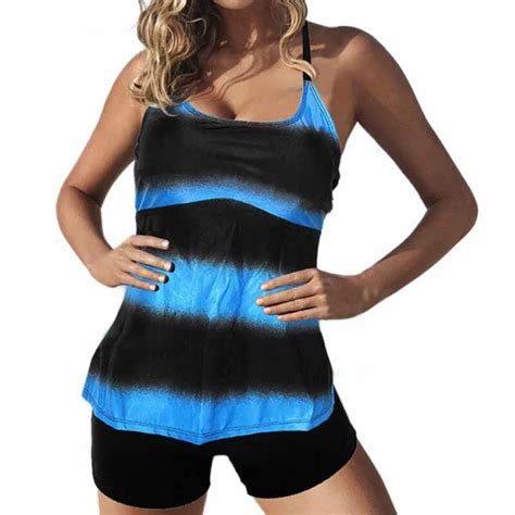 Tankini Plus Size 2018 Women Large Big Swimsuit With Shorts Female Striped Swimwear Swim Wear