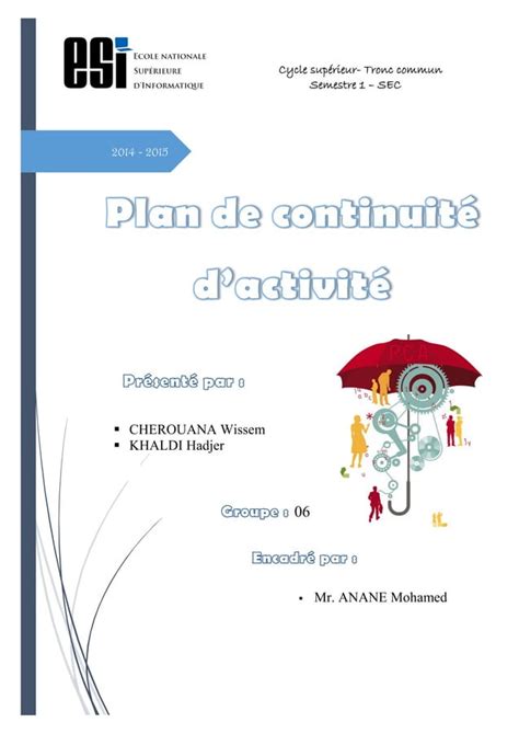 Plan de continuité d activité PCA PDF