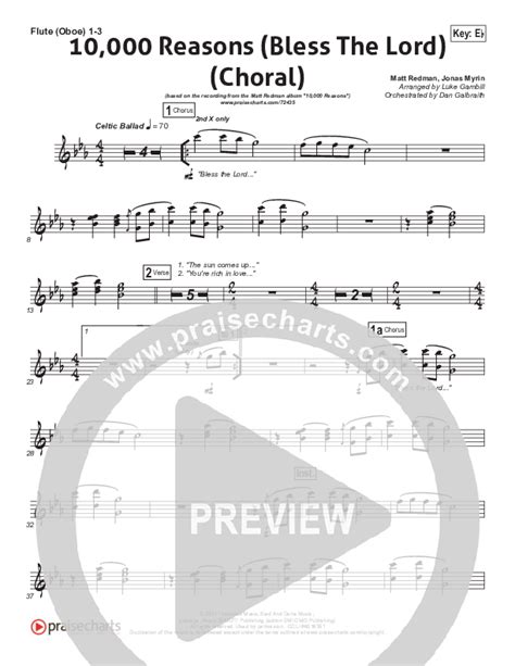 10 000 Reasons Bless The Lord Choral Anthem Satb Flute Oboe Sheet