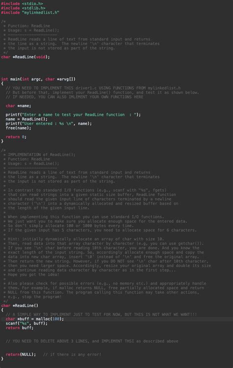 C Programming Implement A Function Called Readline