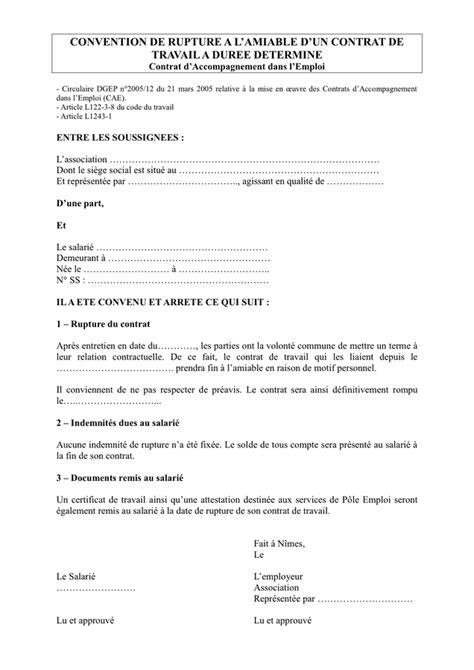 Model De Convention De Rupture A Lamiable Dun Contrat Doc Pdf