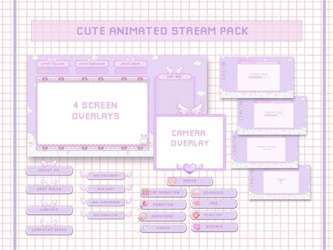 Animated Cute Stream Overlay Twitch Kawaii Pastel Purple Pink Etsy In