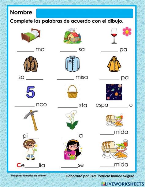 Ejercicio de Completar sílabas ca co cu ce ci Classroom Paty ideas