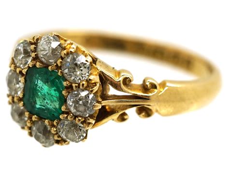 Edwardian 18ct Gold Emerald And Diamond Cluster Ring 31k The Antique Jewellery Company