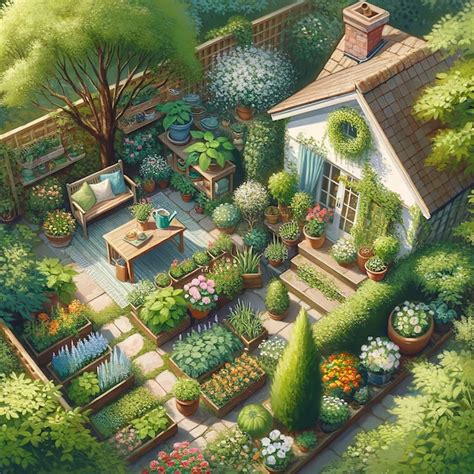 View Of Backyard Garden In Digital Art Style Ai Generated Image