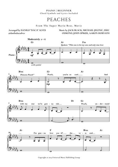 Peaches Arr Danilo Daca Alves By Jack Black Sheet Music For Easy