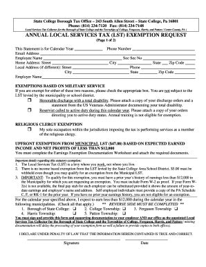 Fillable Online LST Annual Exemption Form Doc Fax Email Print PdfFiller