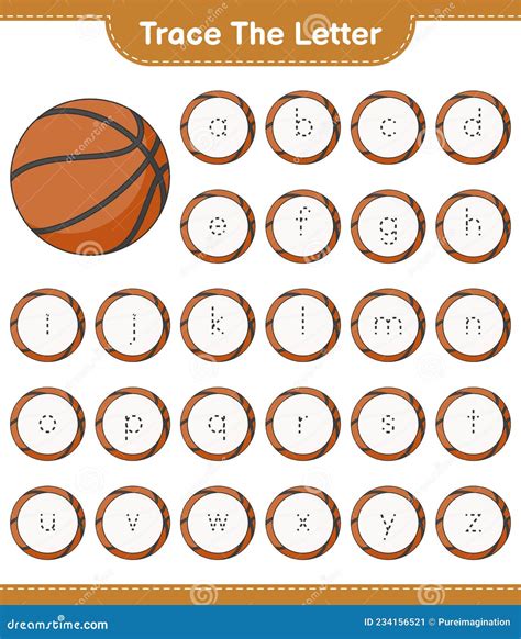 Trace The Letter Tracing Letter Alphabet With Basketball Stock Vector