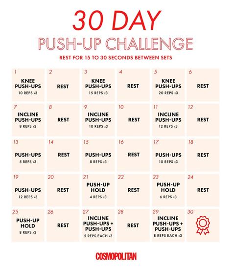 30 Day Push Up Challenge Chart