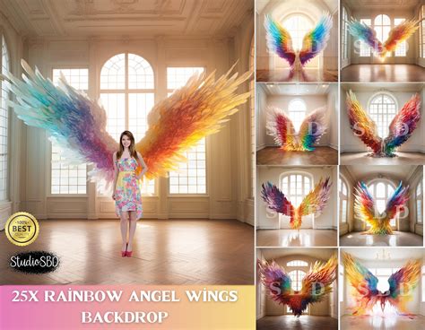 25x Rainbow Angel Wings, Angel Wings Digital Backgrounds, Studio ...