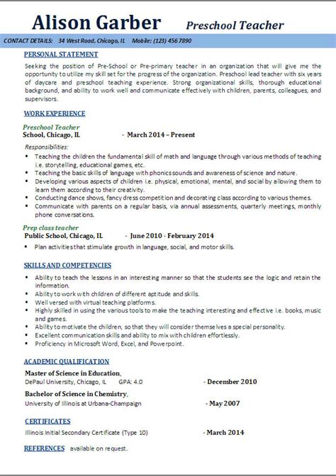 Preschool Teacher Resume Samples 2023