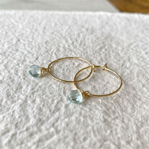 Aquamarine and Gold Hoop Earrings Aquamarine Earrings - Etsy