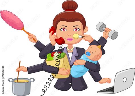 cartoon multitasking housewife stock vector adobe stock