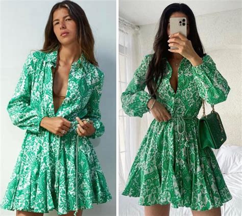 Zara Green Paisley Floral Print Mini Shirt Dress Voluminous Skater