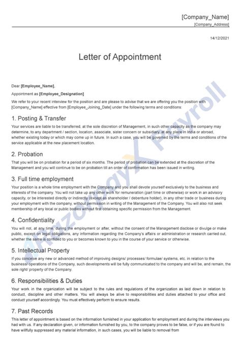 Appointment Letter Template Word