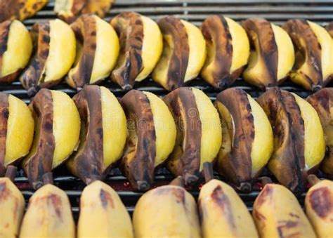 Grilled Bananas Ripening On The Stove Grill Thai Banana Roasted On