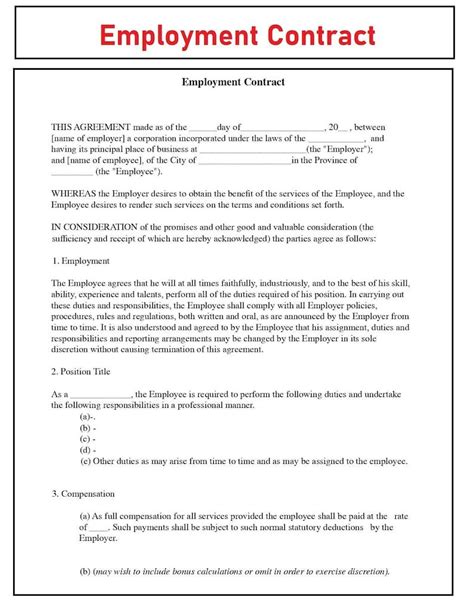 Employment Contract Agreement Employment Service Contract Template Hr