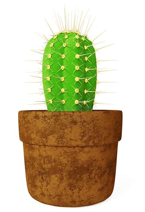 Green Opuntia Cactus In Yellow Pot Stock Illustration Illustration