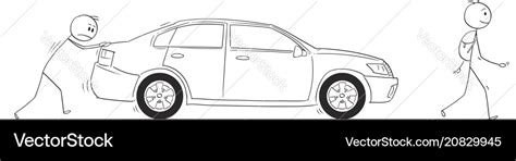 Cartoon of man pushing his broken car other Vector Image