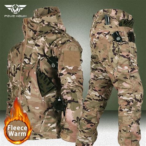 Camo Winter Tactical Sets Men Shark Skin Soft Shell Hooded Jacket Army