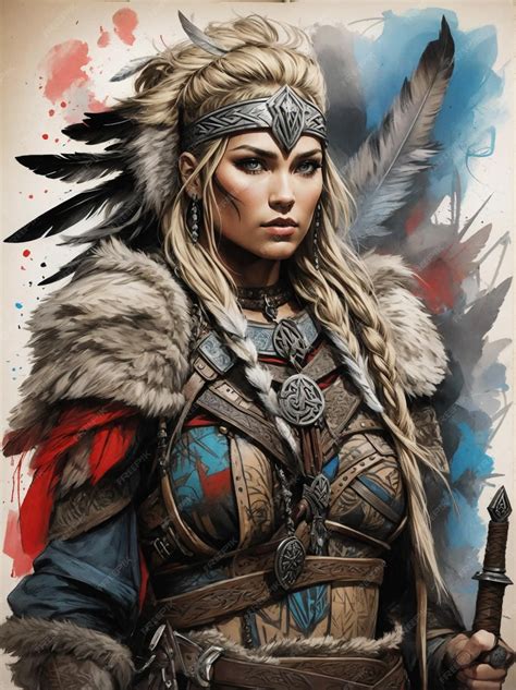 Premium AI Image | Tribal painting illustration of viking warrior woman