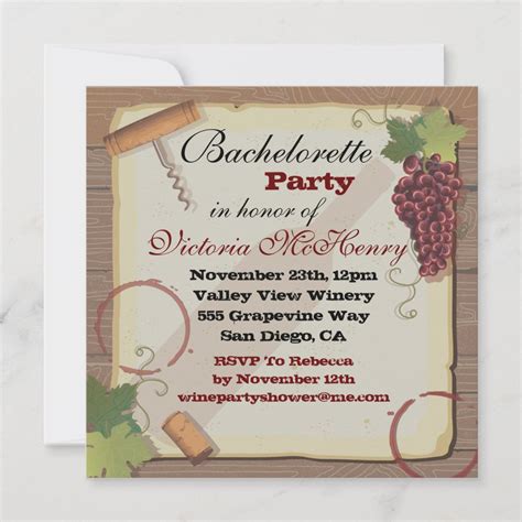 Rustic Vintage Wine Tasting Bachelorette Party Invitation Zazzle