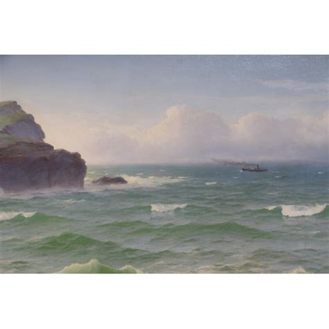 David James British 1853 1904 Seascape With Choppy Seas And A Steam