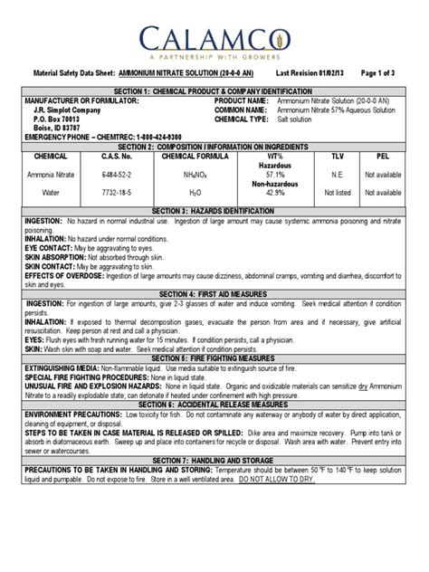 Ammonium Nitrate Msds | PDF | Toxicity | Water