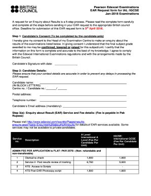 Fillable Online Pearson Edexcel Examinations Ear Request Form For Ial