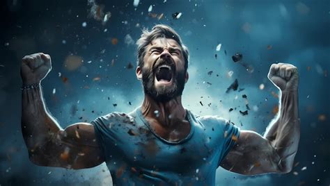 Premium Photo Roaring Success Muscular Man S Emotional Victory