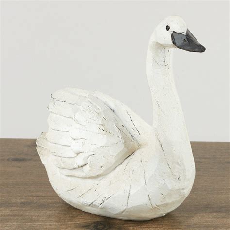 Antique White Faux Carved Wood Swan Decorative Accents Primitive Decor